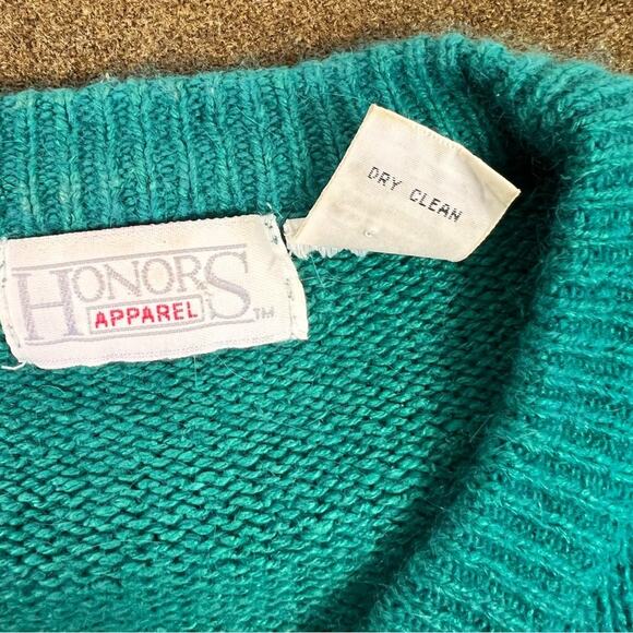 Vintage Honors Cardigan Sweater Size M Silk Blend Teal Green Button Down - Picture 16 of 16